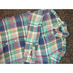 Ralph Lauren Shirt Mens S Multicolor Linen Madras Plaid Button Down Long Sleeve